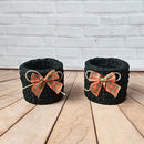 Kit Porta Panetone de Crochê Preto com laço Vermelho